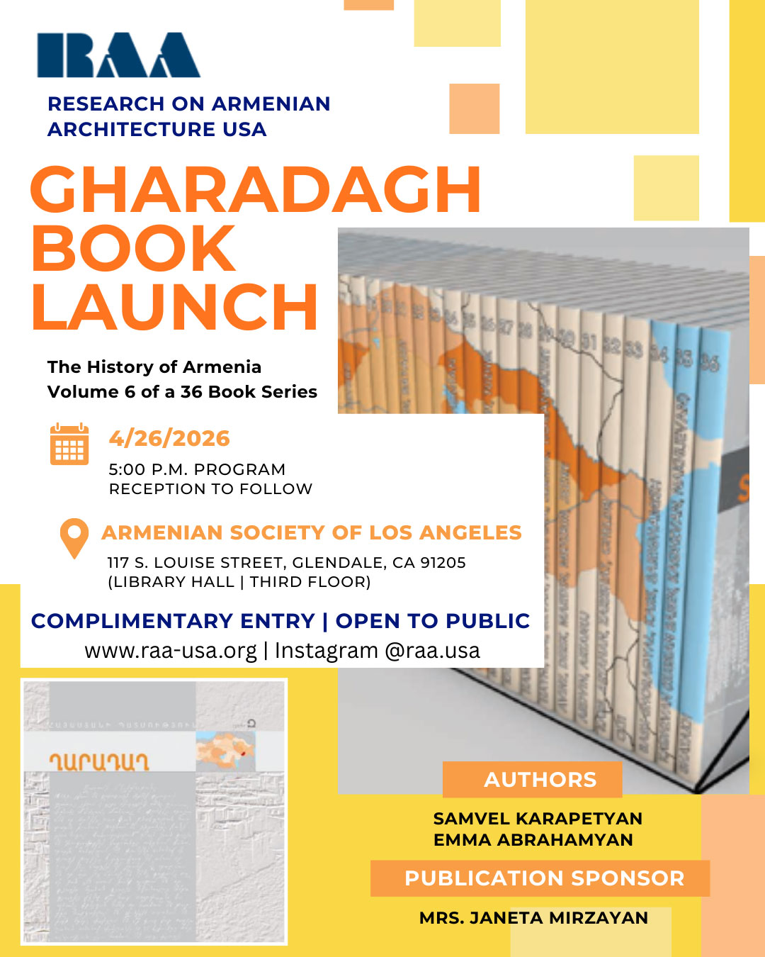 RAA Flyer For Gharadagh Book Launch (Shnorhandes) at LA